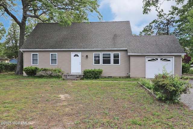 122 Oakwood Pl, Forked River, NJ 08731 - cape cod home featuring an attached garage, a front yard, and roof with shingles