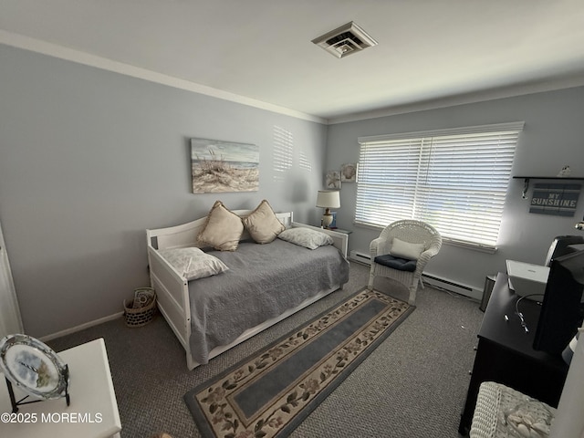 1134A Argyll Cir, Lakewood, NJ 08701 - carpeted bedroom featuring a baseboard heating unit, ornamental molding, and baseboards