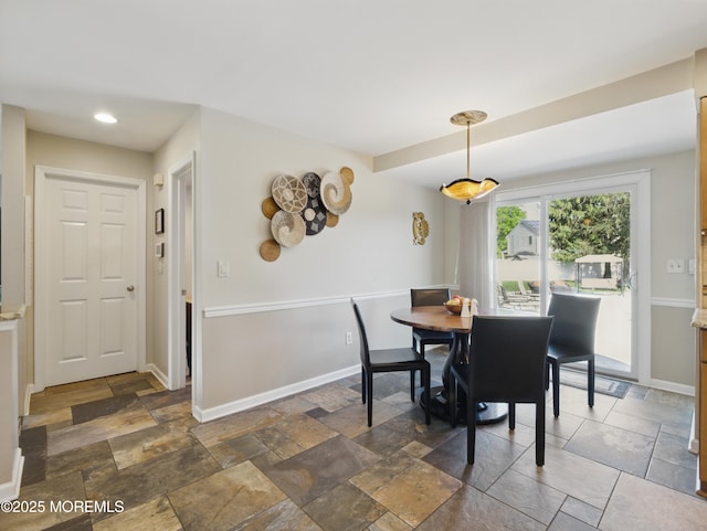 50 Locust Ct, Freehold, NJ 07728 - dining room with baseboards, stone tile floors, and recessed lighting