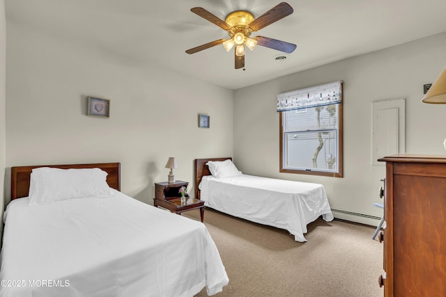 37 N 4th St, Surf City, NJ 08008 - bedroom with a baseboard radiator, carpet flooring, and a ceiling fan