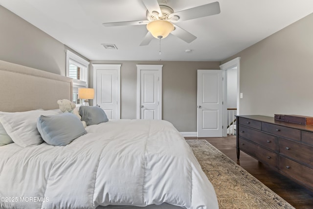 116 Manor Dr, Red Bank, NJ 07701 - bedroom featuring dark wood-style floors, ceiling fan, and baseboards