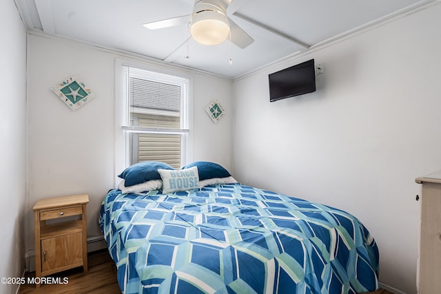 10 Brunswick Place, Point Pleasant Beach, NJ 08742 - bedroom with wood finished floors, a baseboard heating unit, and ceiling fan