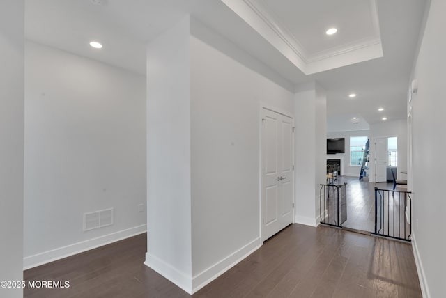 69 Starlight Dr, Monroe, NJ 08831 - empty room with hardwood / wood-style floors, baseboards, recessed lighting, a fireplace, and crown molding