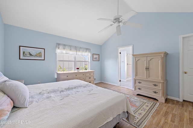 2060 Benjamin Cir, Wall, NJ 07719 - bedroom featuring light wood-type flooring, baseboards, high vaulted ceiling, and a ceiling fan