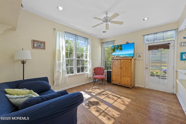 2060 Benjamin Cir, Wall, NJ 07719 - living area with wood finished floors, baseboards, recessed lighting, and ceiling fan