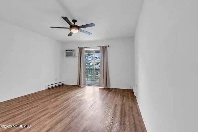 1320 State Route 71 Unit 202, Belmar, NJ 07719 - empty room with a baseboard radiator, wood finished floors, ceiling fan, a wall unit AC, and baseboards