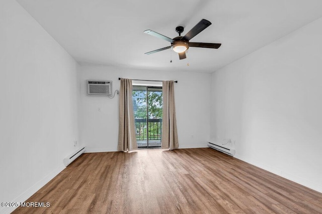 1320 State Route 71 Unit 202, Belmar, NJ 07719 - empty room with a baseboard radiator, wood finished floors, baseboard heating, a wall unit AC, and ceiling fan