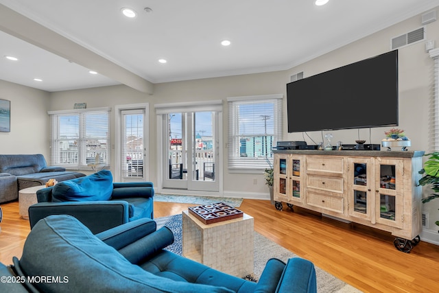 21 Blaine Ave Unit 10, Seaside Heights, NJ 08751 - living room with light wood finished floors, recessed lighting, ornamental molding, and baseboards