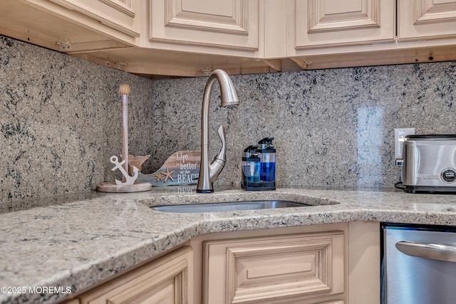 21 Blaine Ave Unit 10, Seaside Heights, NJ 08751 - detailed view of dishwasher, decorative backsplash, a sink, and cream cabinets