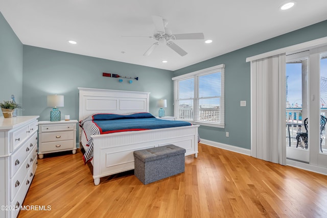 21 Blaine Ave Unit 10, Seaside Heights, NJ 08751 - bedroom featuring light wood-style floors, a ceiling fan, access to exterior, recessed lighting, and baseboards