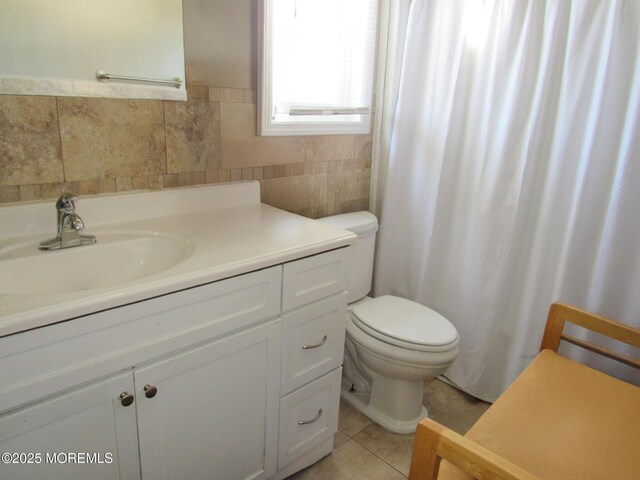 5 Highland Dr, Barnegat, NJ 08005 - bathroom featuring vanity, toilet, tile patterned floors, and a shower with curtain