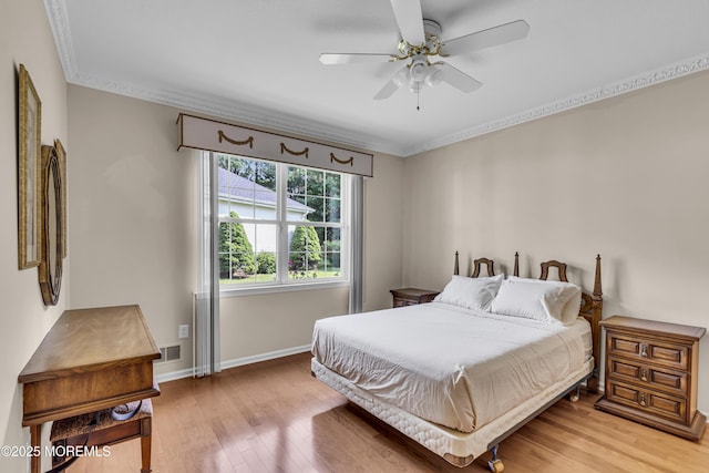 25 Bellflower Dr, Lakewood, NJ 08701 - bedroom featuring light wood-style floors, baseboards, ornamental molding, and a ceiling fan