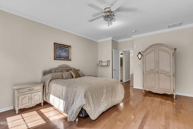 25 Bellflower Dr, Lakewood, NJ 08701 - bedroom featuring crown molding, light wood finished floors, baseboards, and a ceiling fan