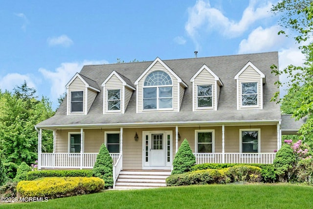 668 Hyson Rd, Jackson, NJ 08527 - cape cod-style house featuring covered porch, a front lawn, and a shingled roof