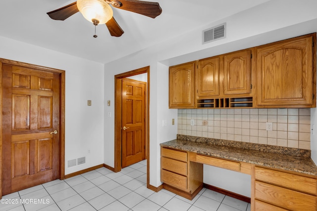 668 Hyson Rd, Jackson, NJ 08527 - kitchen featuring backsplash, a ceiling fan, baseboards, and brown cabinets