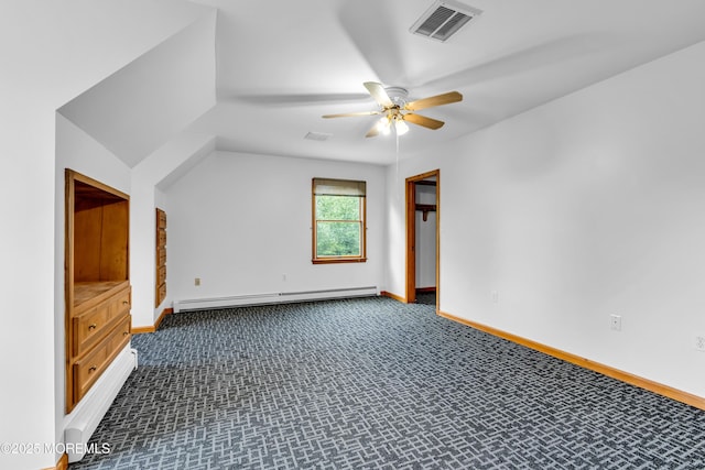 668 Hyson Rd, Jackson, NJ 08527 - additional living space with a baseboard heating unit, a ceiling fan, dark carpet, and baseboards