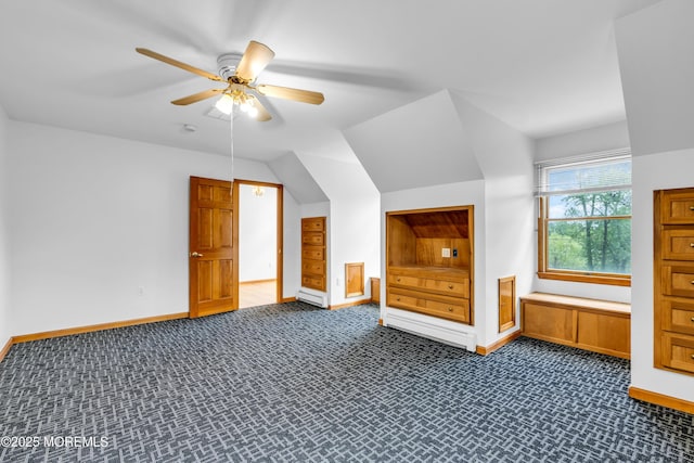 668 Hyson Rd, Jackson, NJ 08527 - additional living space featuring dark carpet, baseboards, a ceiling fan, and lofted ceiling
