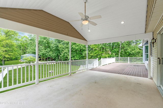 668 Hyson Rd, Jackson, NJ 08527 - view of patio / terrace featuring ceiling fan, view of scattered trees, and a wooden deck