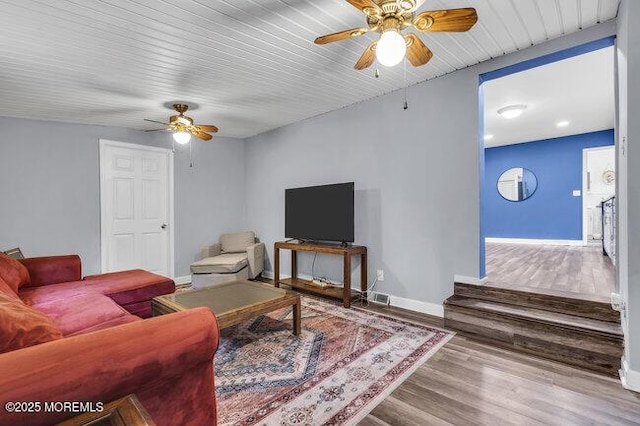 24 Delaware Trl, Browns Mills, NJ 08015 - living area with ceiling fan, wood finished floors, and baseboards