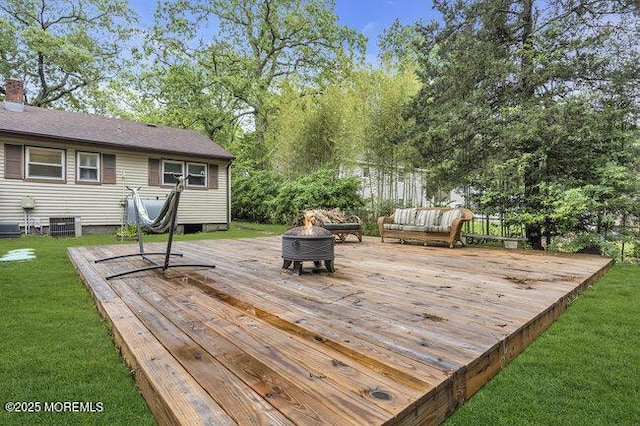 24 Delaware Trl, Browns Mills, NJ 08015 - deck with an outdoor fire pit and a yard