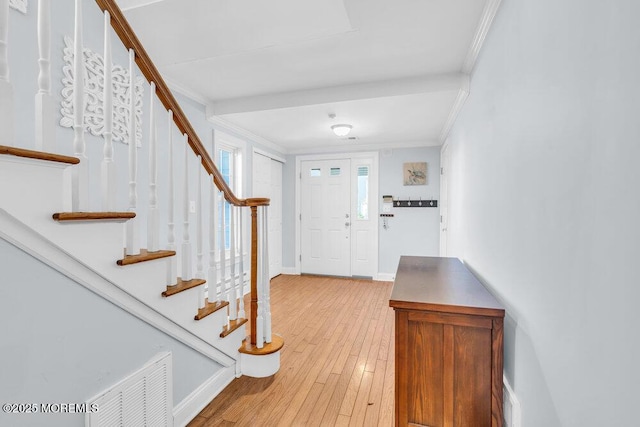 332 Seaview Cir, Neptune Township, NJ 07753 - entryway featuring stairway, ornamental molding, light wood finished floors, and baseboards