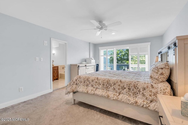 332 Seaview Cir, Neptune Township, NJ 07753 - bedroom featuring light carpet, a barn door, baseboards, ceiling fan, and recessed lighting