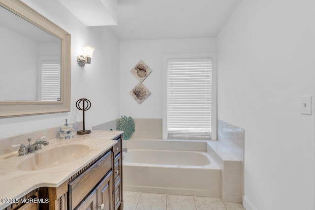 332 Seaview Cir, Neptune Township, NJ 07753 - bathroom featuring a garden tub, vanity, and tile patterned floors
