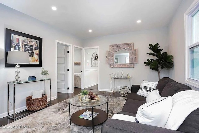 126 Seabreeze Ave, North Middletown, NJ 07748 - living room featuring healthy amount of natural light, baseboards, wood finished floors, and recessed lighting
