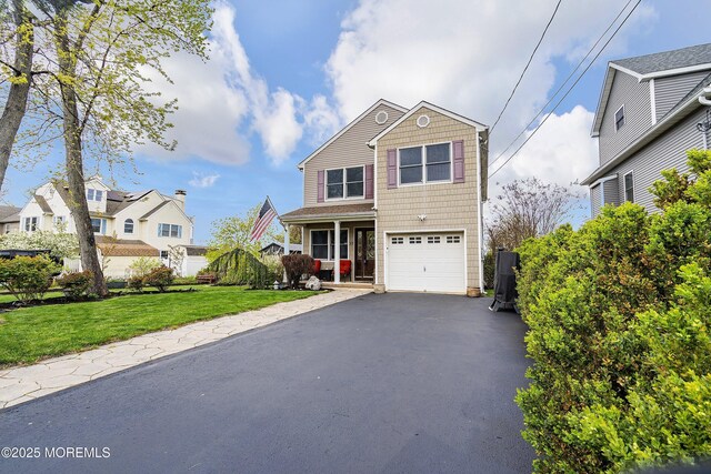 37 Florence Ave, Leonardo, NJ 07737 - traditional home featuring an attached garage, driveway, a front yard, and a residential view