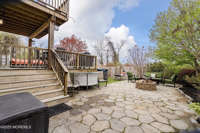 37 Florence Ave, Leonardo, NJ 07737 - view of patio / terrace featuring a fire pit, a deck, and stairway