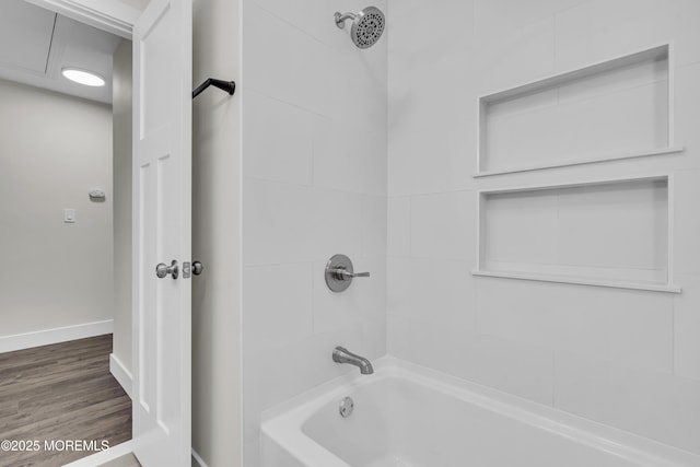18 Heritage Dr, Edison, NJ 08820 - bathroom with baseboards, shower / tub combination, and wood finished floors