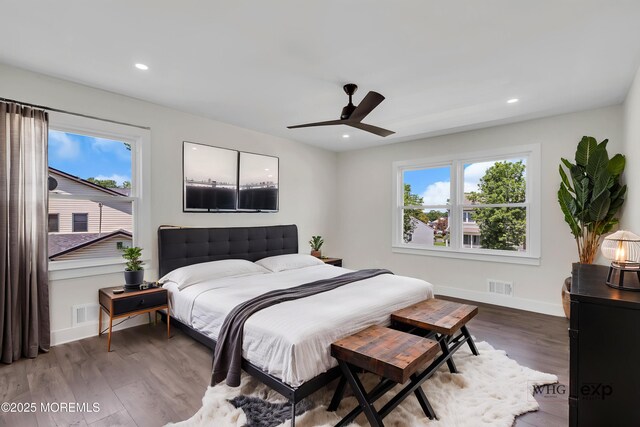 18 Heritage Dr, Edison, NJ 08820 - bedroom with baseboards, wood finished floors, recessed lighting, and a ceiling fan