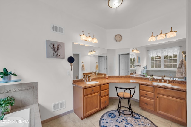 208 Bradwick Way, Marlboro, NJ 07746 - full bathroom featuring double vanity, a bath, tile patterned floors, and baseboards