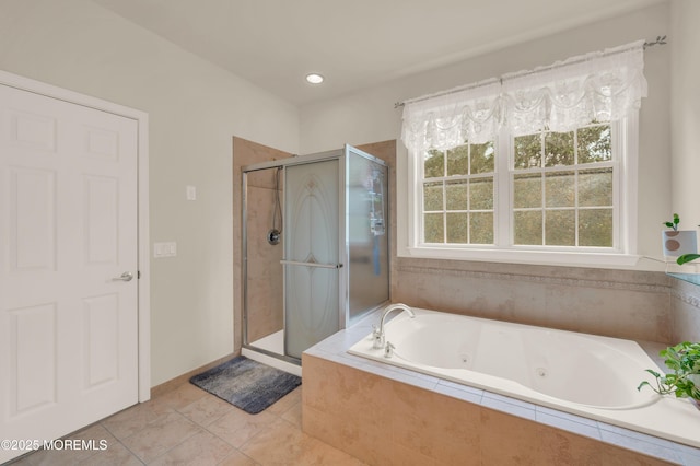 208 Bradwick Way, Marlboro, NJ 07746 - full bathroom with a shower stall, a jetted tub, and tile patterned flooring