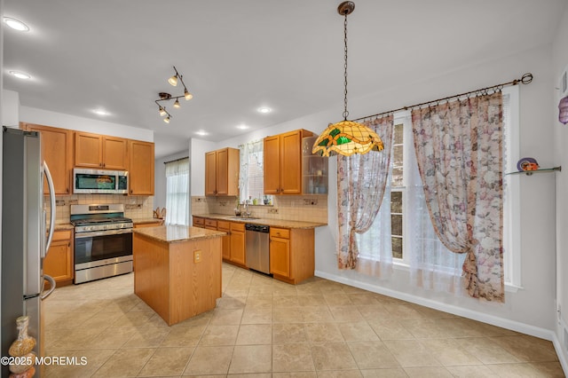 208 Bradwick Way, Marlboro, NJ 07746 - kitchen featuring appliances with stainless steel finishes, decorative backsplash, baseboards, light tile patterned flooring, and recessed lighting