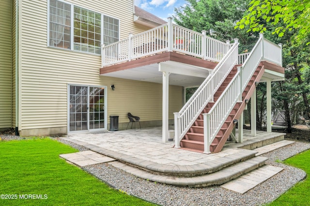 208 Bradwick Way, Marlboro, NJ 07746 - back of house featuring a patio, a wooden deck, a yard, and stairway