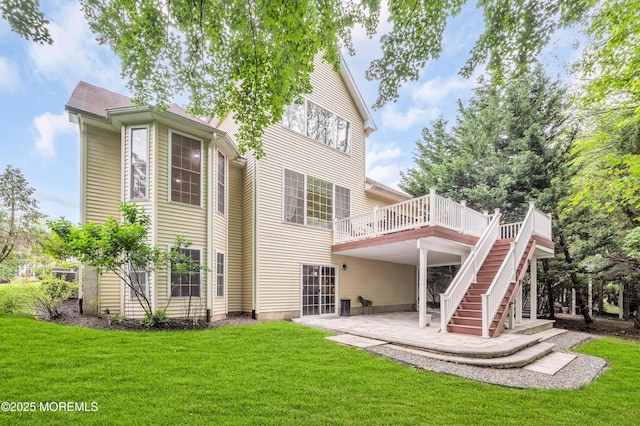 208 Bradwick Way, Marlboro, NJ 07746 - rear view of house featuring a patio area, a deck, a lawn, and stairs