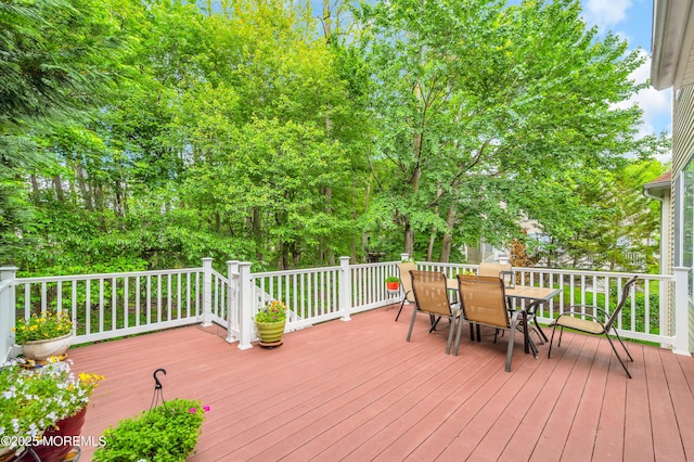 208 Bradwick Way, Marlboro, NJ 07746 - deck featuring outdoor dining area and view of wooded area