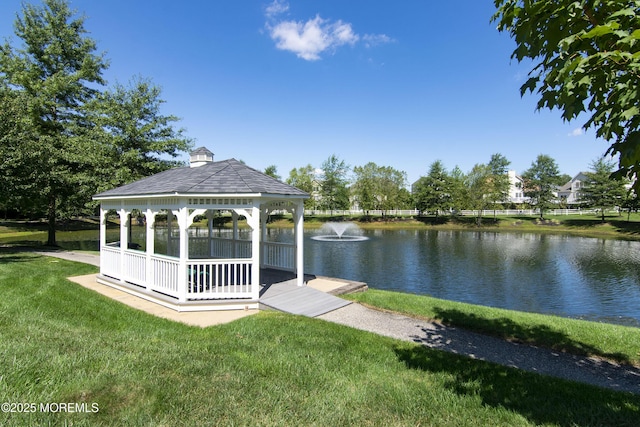 208 Bradwick Way, Marlboro, NJ 07746 - dock area with a lawn, a gazebo, and a water view