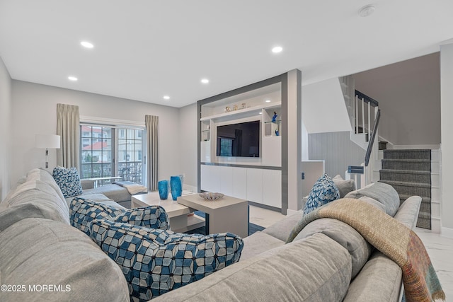 17 Riviera Dr, Long Branch, NJ 07740 - living area featuring stairway and recessed lighting