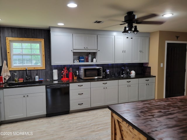 157 Taylors Mills Rd, Englishtown, NJ 07726 - kitchen featuring dishwasher, stainless steel microwave, a sink, tasteful backsplash, and a ceiling fan