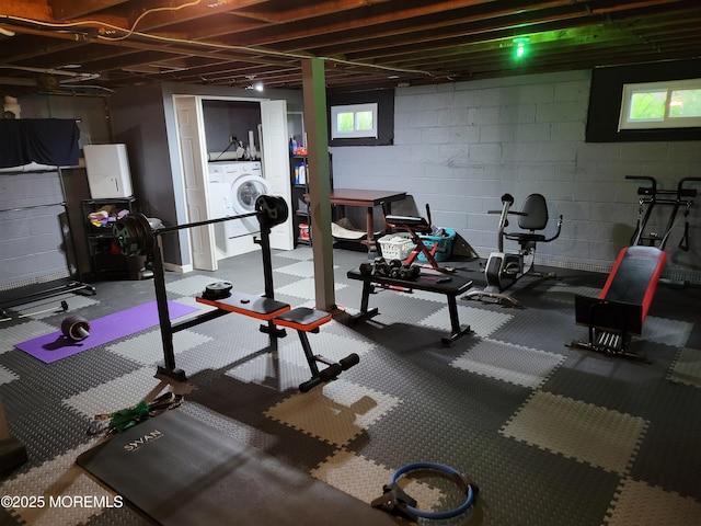 157 Taylors Mills Rd, Englishtown, NJ 07726 - exercise area with washer / dryer and concrete block wall