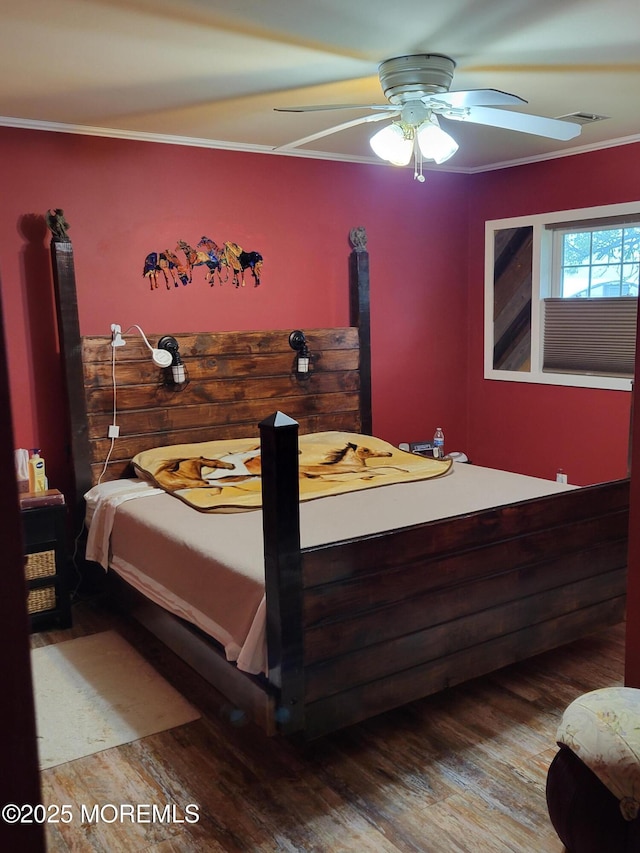157 Taylors Mills Rd, Englishtown, NJ 07726 - bedroom with wood finished floors, ornamental molding, and a ceiling fan