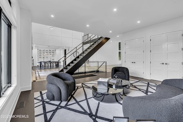30 Winchester Ln, Holmdel, NJ 07733 - living room featuring stairs, recessed lighting, and wood finished floors