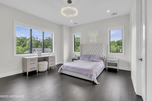 30 Winchester Ln, Holmdel, NJ 07733 - bedroom with a chandelier, baseboards, dark wood finished floors, and recessed lighting