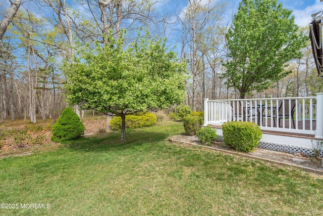 28 Pierhead Dr, Barnegat, NJ 08005 - view of green lawn featuring a wooden deck