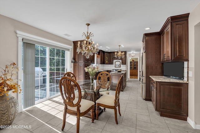 16 W Ave, Gladstone, NJ 07934 - dining area with a chandelier, recessed lighting, and light tile patterned flooring