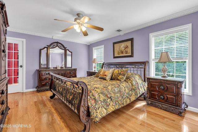 16 W Ave, Gladstone, NJ 07934 - bedroom featuring light wood-style floors, crown molding, and a ceiling fan