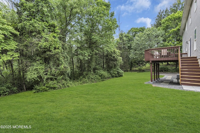 16 W Ave, Gladstone, NJ 07934 - view of grassy yard featuring stairs and a wooden deck