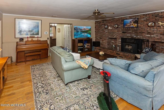 75 Brown Rd, Howell, NJ 07731 - living room featuring a ceiling fan, light wood-style flooring, and ornamental molding